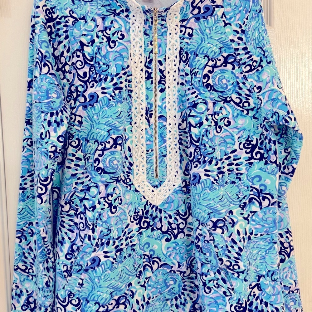EUC LILLY PULITZER Janie Popover Light Aqua Spritz, Lace Trim; Looks New!